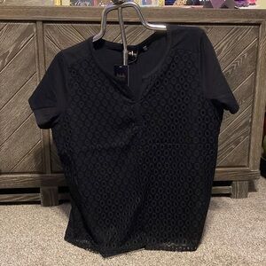 Rafaella Black Short Sleeve Lace front Top
